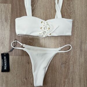 White Lace-Up Bikini Set by